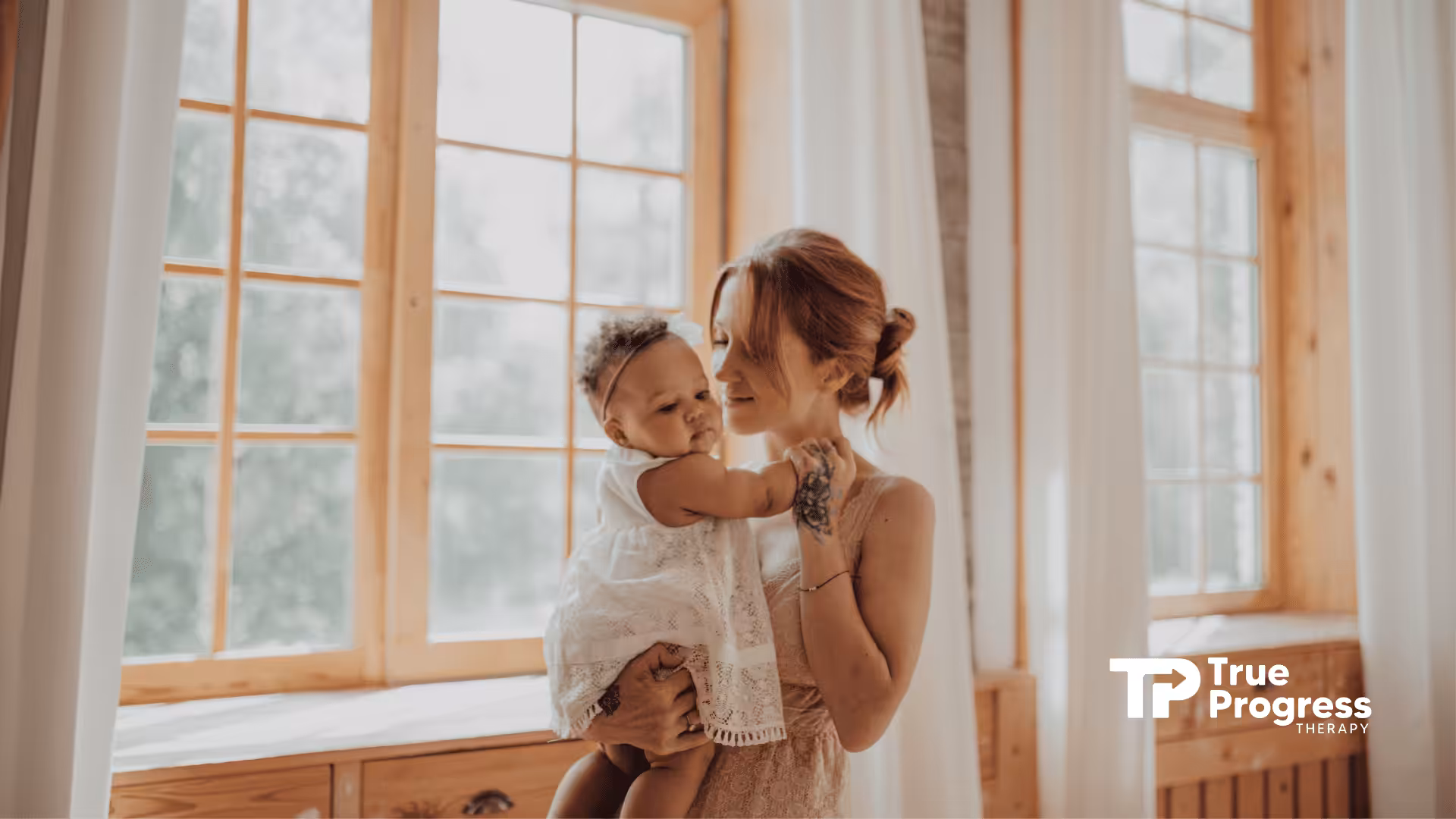 A mother holding her child