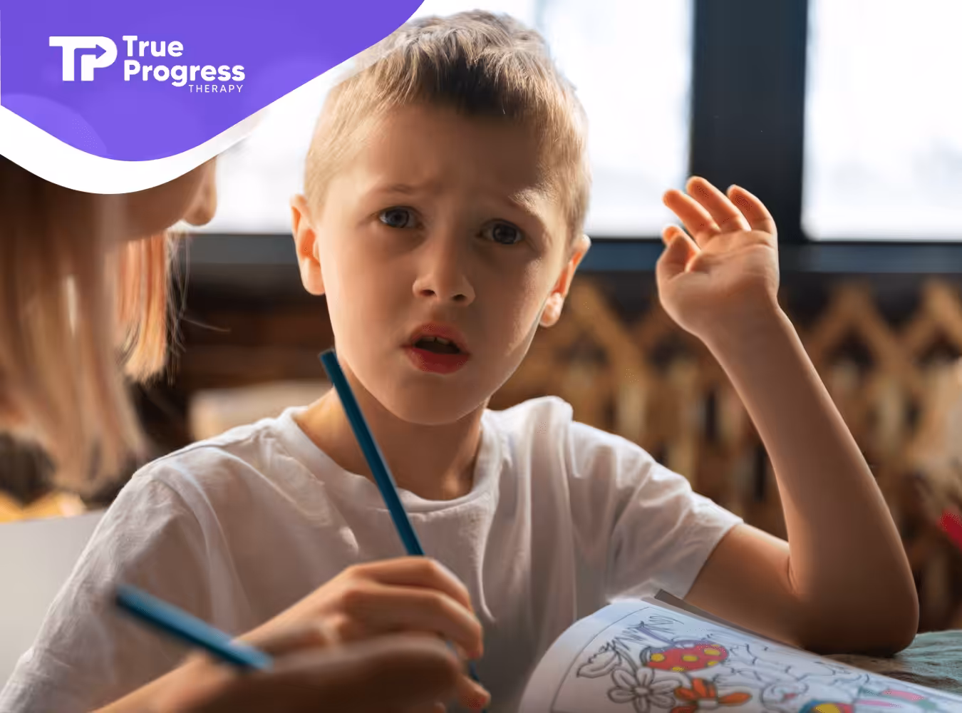A child with autism studying at home