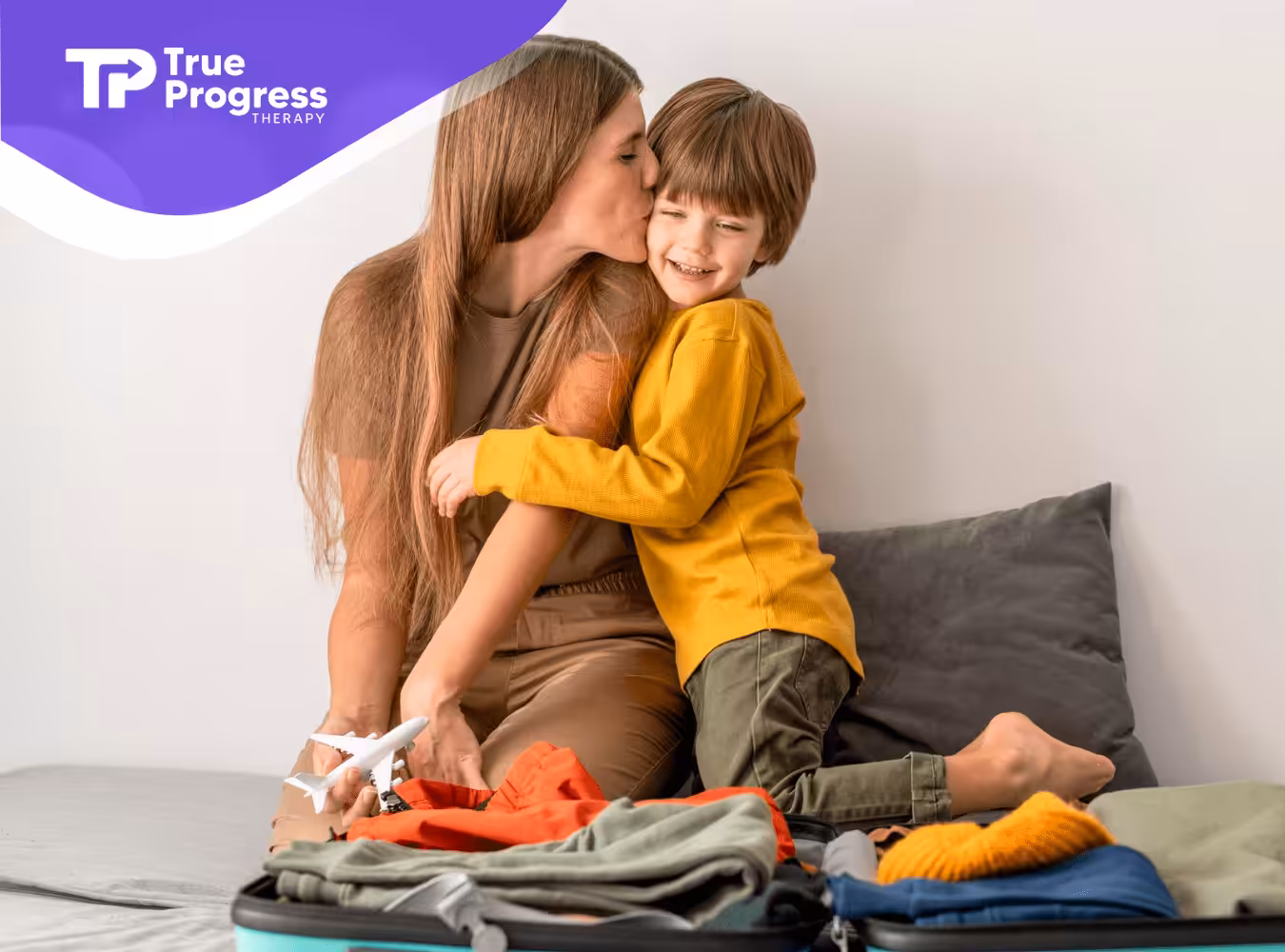 A mom and her kid with autism packing for their trip
