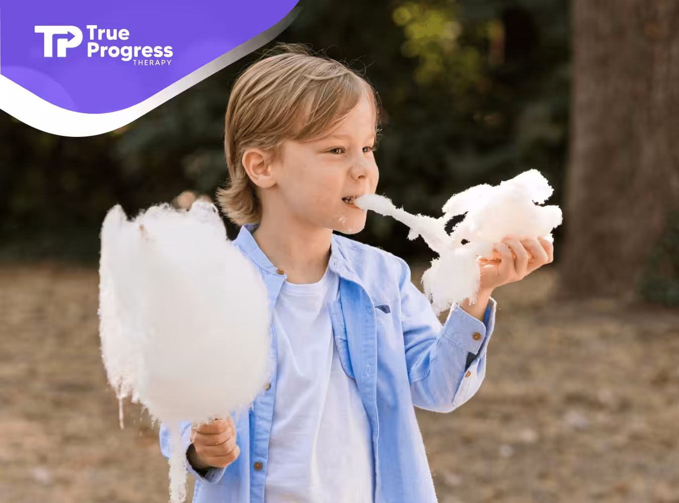 A girl with autism is eating a cotton candy